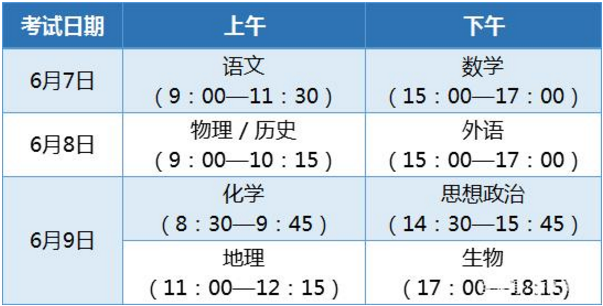 2O16年全国统一高考时间是几月几号