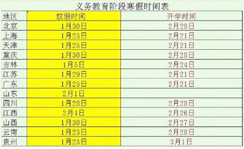 2016年中小学寒假时间是什么时候