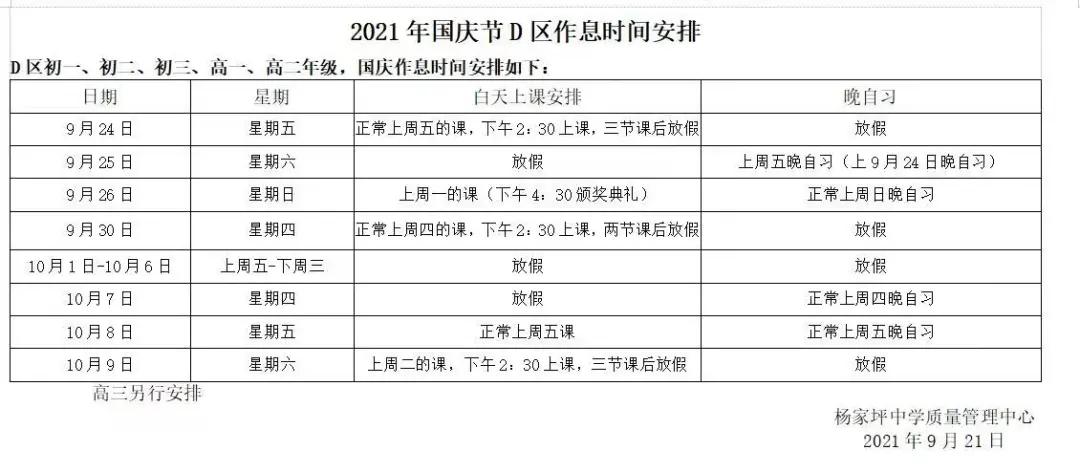 国庆假期2022放假安排表